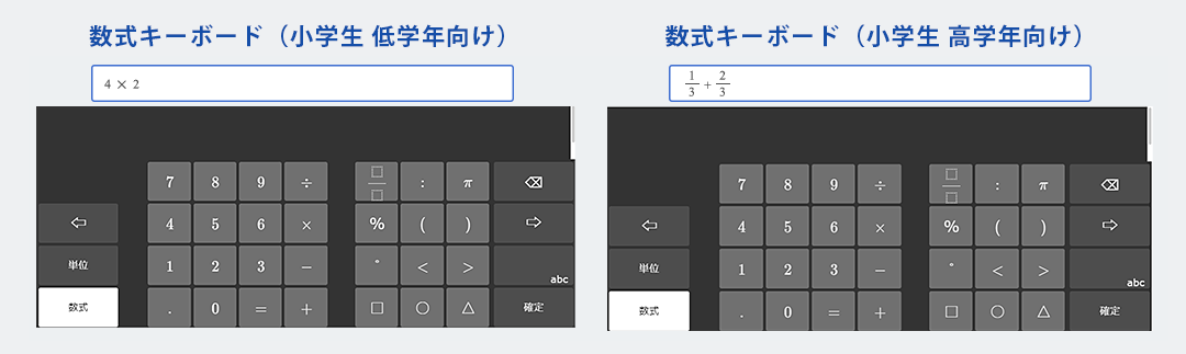 iWnn日本語入力システムの数式キーボード、小学生低学年向けと高学年向けの異なるUIで学習内容に応じた入力補助を提供
