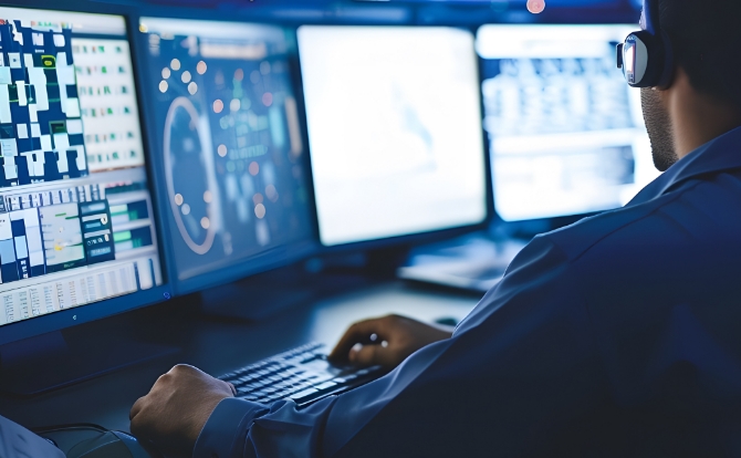 An image of a remote monitoring and control system. It enables the remote supervision and operation of station equipment and facilities, supporting safe and efficient station management. The system allows real-time status monitoring and customer support, promoting the digital transformation (DX) of railway stations.