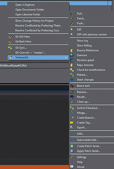 Fig. 2 TortoiseGit context menu displayed on the SysmacStudio