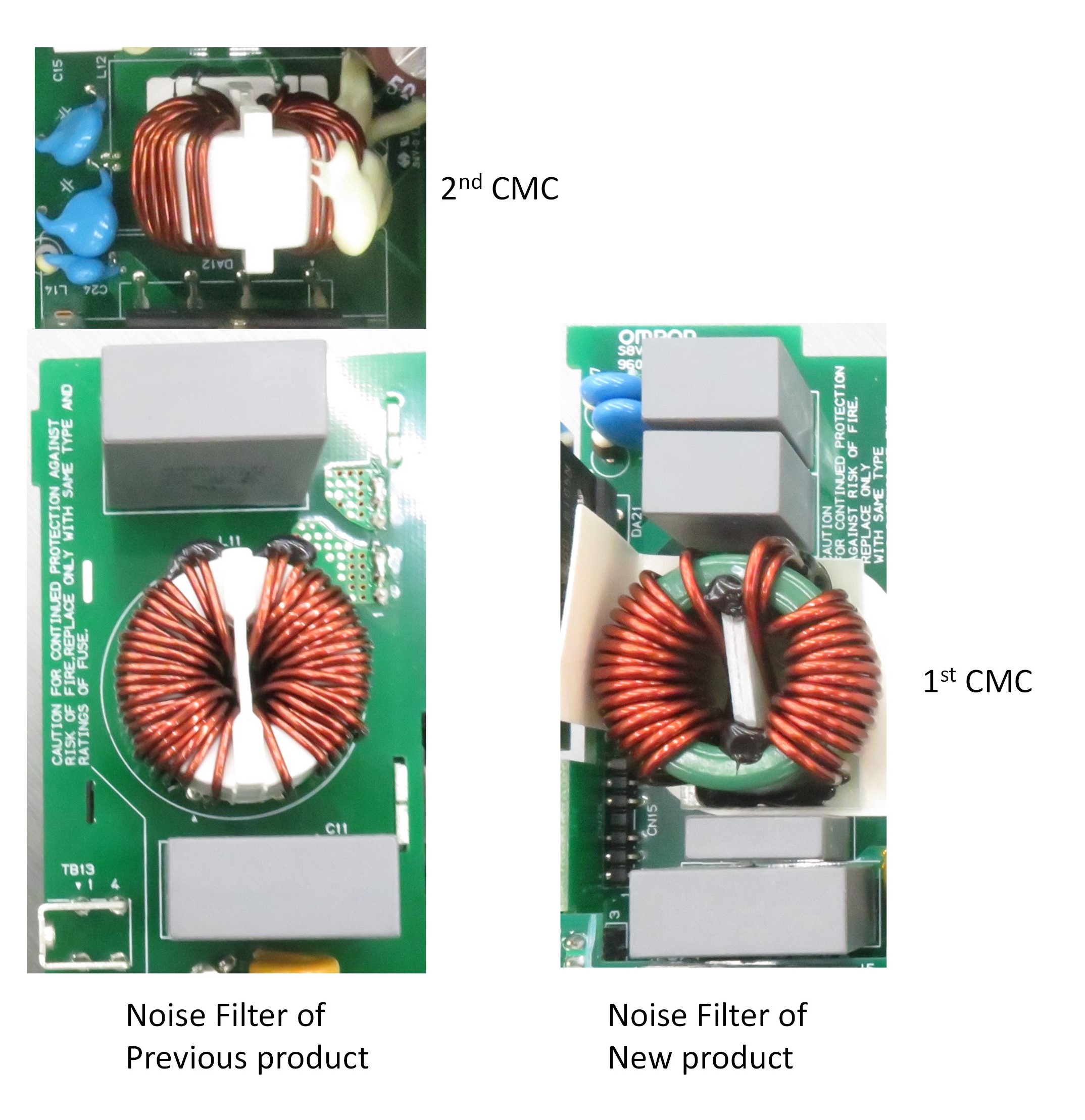 Fig. 14 Photos of EMI filters and adjacent parts in actual units