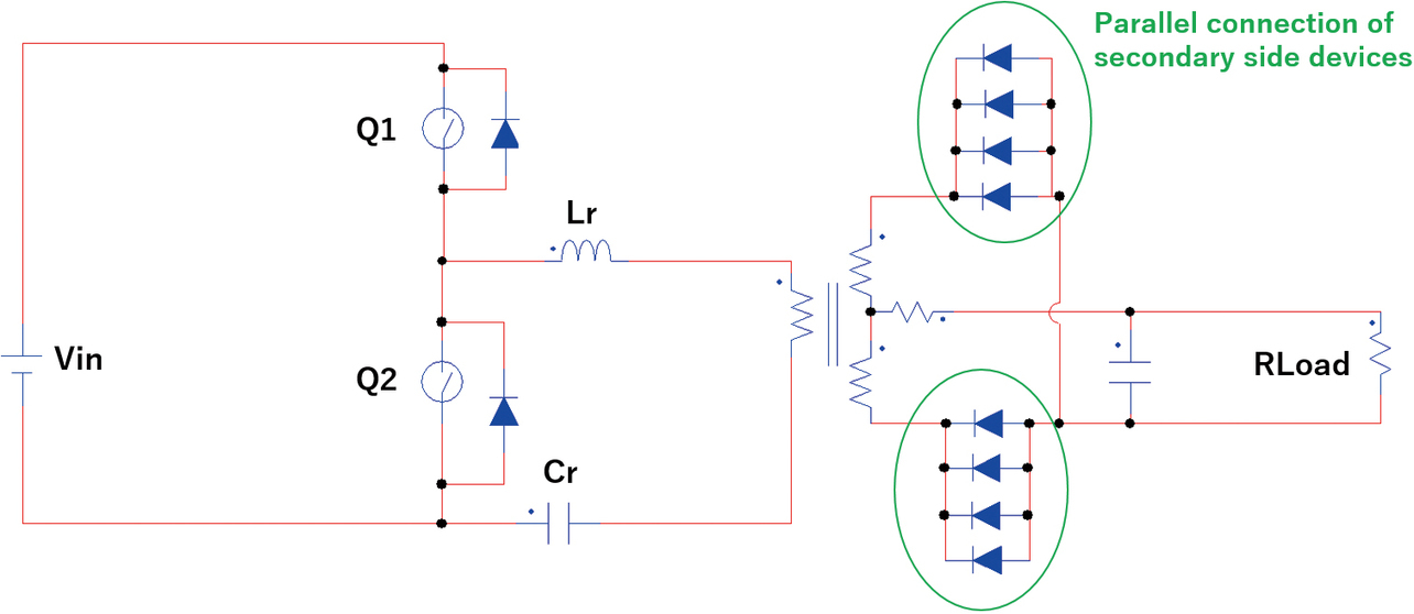 Fig. 3 Secondary-side current stress avoidance by device paralleling in an LLC converter