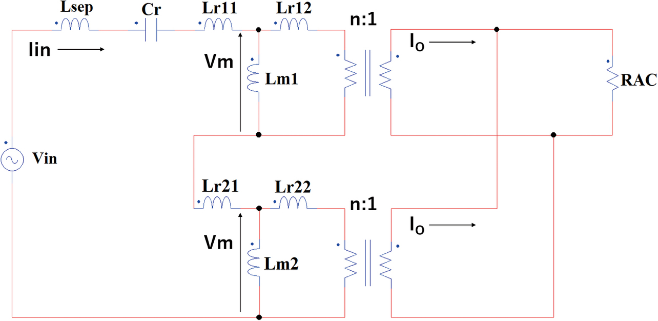 Fig. 10 Primary series-secondary parallel LLC converter’s equivalent circuit used for gain calculation by FHA