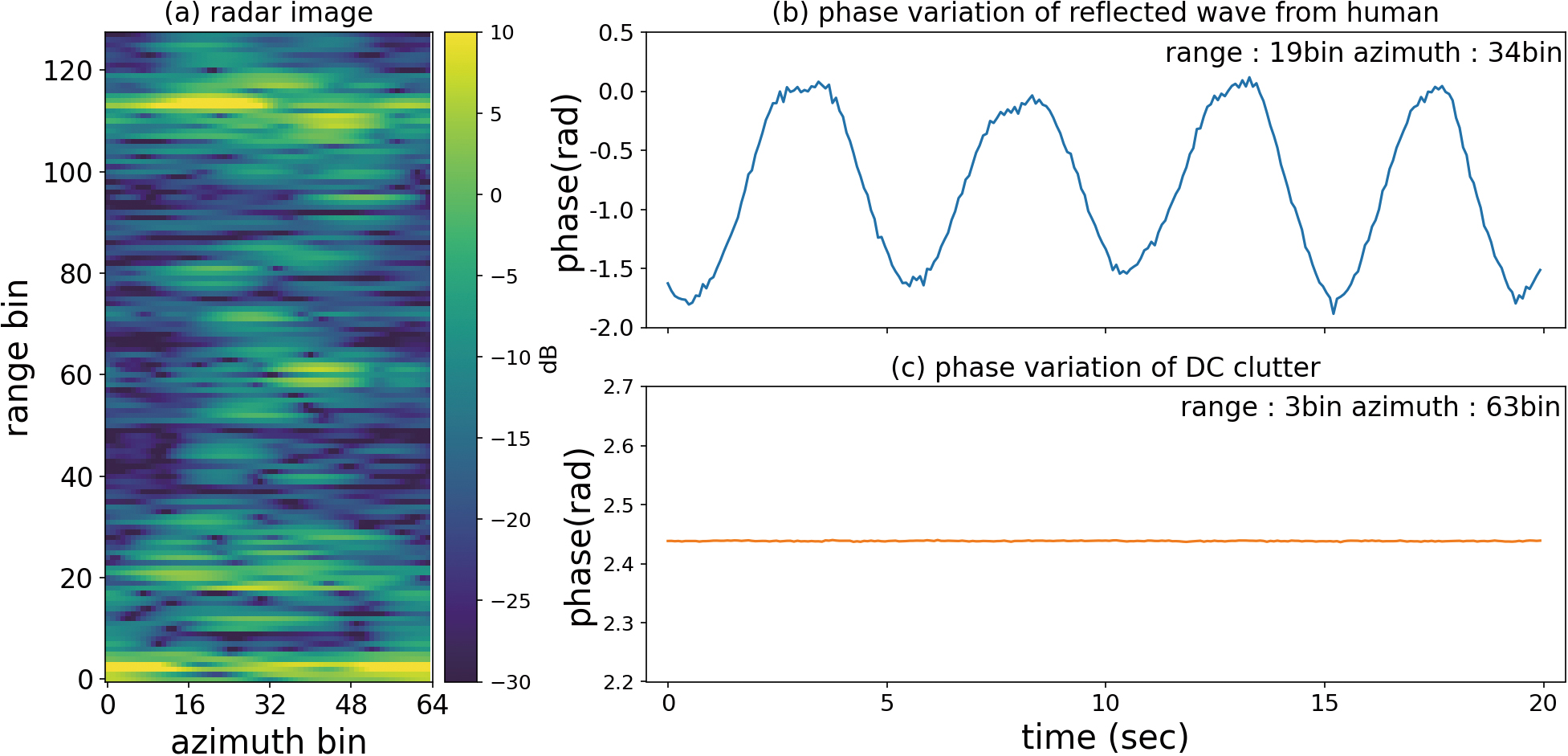 Fig. 1 Typical radar image and phase variation over time