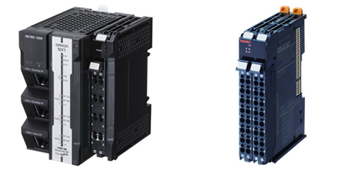 (Left) NX1 Machine Automation Controller, (right) NX-HAD4[][] High-speed Analog Input Unit