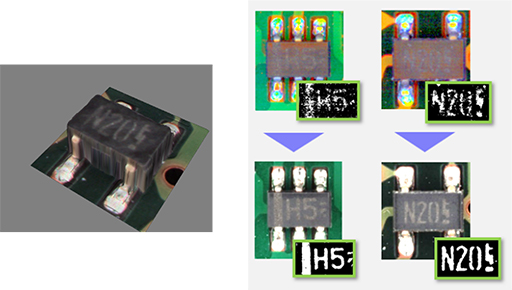 Example image (left),Characters made legible (right)