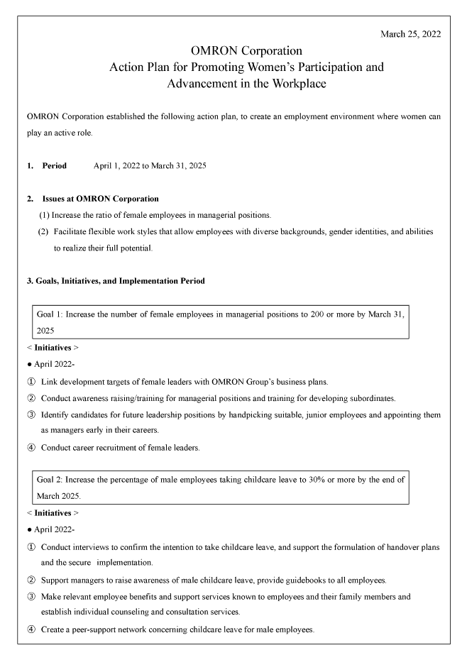 OMRON Corporation Diversity Action Plan