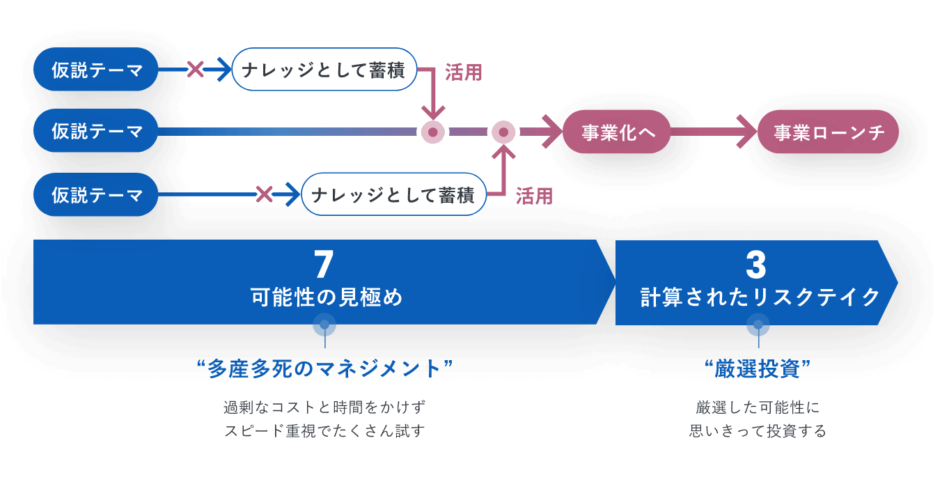 7:3の原理を実践し、多くの事業機会をスピーディに検証するトライ＆ラーンをナレッジとして蓄積