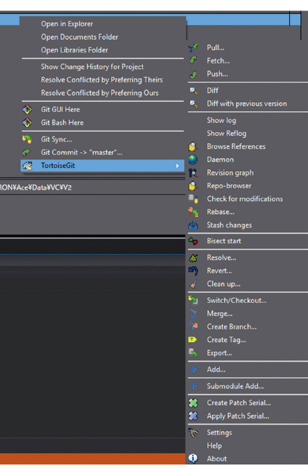 図2 SysmacStudio上のTortoiseGitコンテキストメニュー