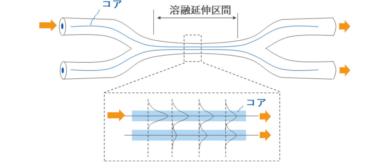 図6 溶融延伸型カプラと光分岐の様子