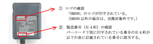 対象となるACアダプタの確認方法