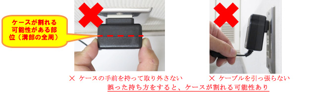 誤った持ち方をすると、ケースが割れる可能性あり