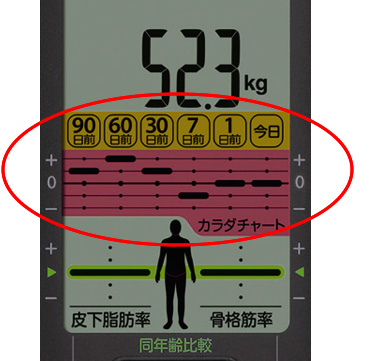 大型画面で測定結果とグラフを同時に表示