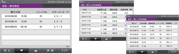 エラー履歴／電圧上昇抑制履歴