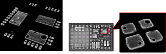 【GaNパワーデバイス（左）とSiP（右）の3D-CT撮像事例】