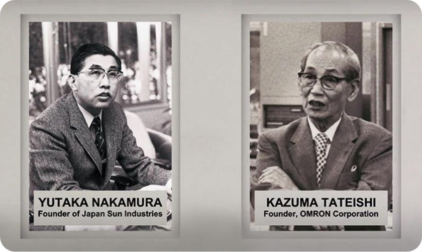左）社会福祉法人太陽の家創設者 中村裕博士 右）オムロン創業者 立石一真