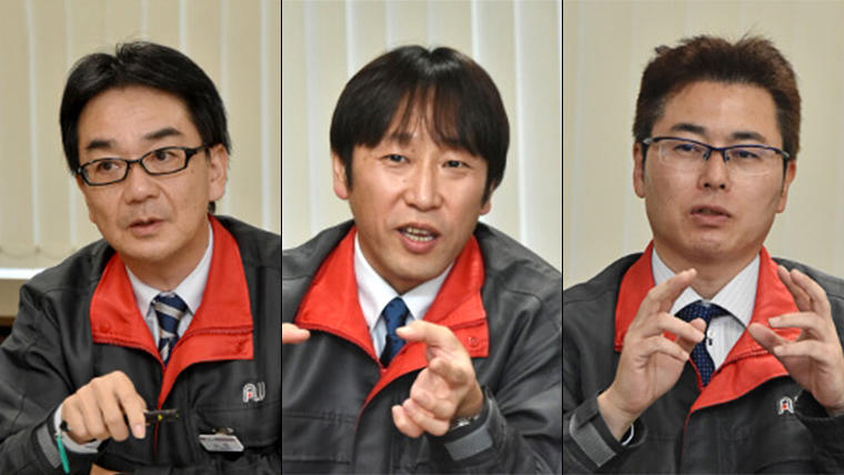 アイシン・エィ・ダブリュ 電子事業本部 山田邦博氏、杉浦昭氏、山戸修氏(写真左から)